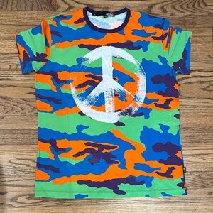 Love Moschino Green, Orange & Blue Camo Peace Sign Tee XL
